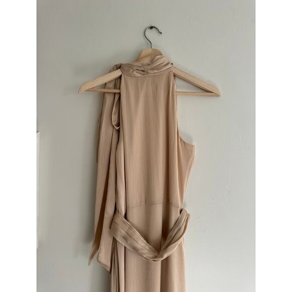 SACHIN & BABI Kayla Champagne Tie Neck Maxi Crinkle Dress Size 6 - Picture 8 of 8